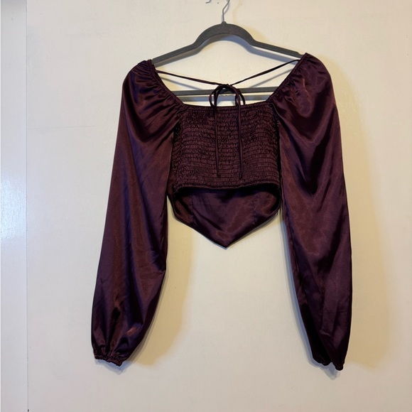 Women's Altar’d State Satin Burgundy Crop Top - Picture 6 of 10